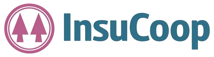 Logotipo de InsuCoop con icono de árbol circular rosa y texto azul verdoso
