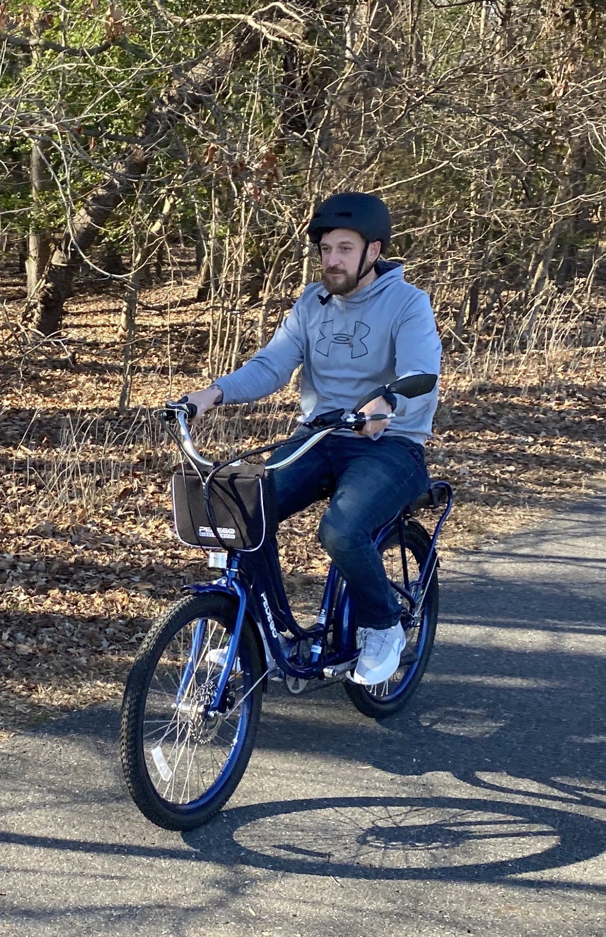 Man and woman riding bikes