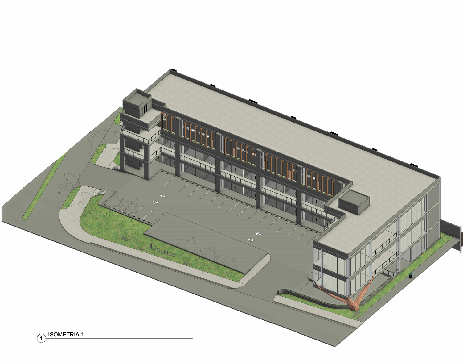 Representación arquitectónica en 3D de Plaza Comercial Tres Olmos