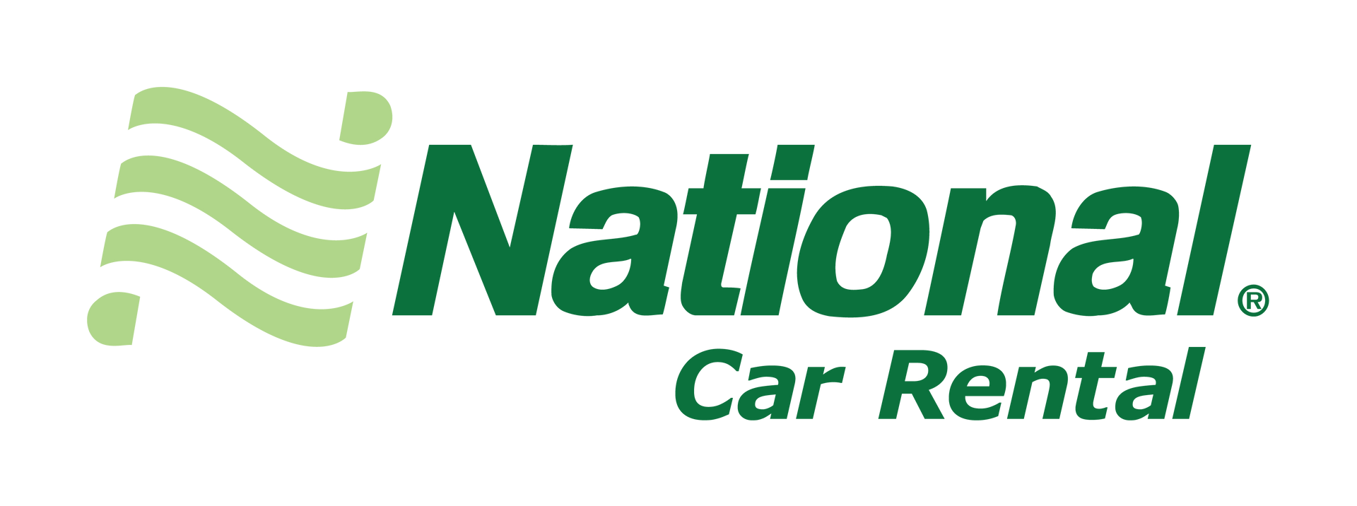 Logotipo de National Car Rental en verde con icono ondulado