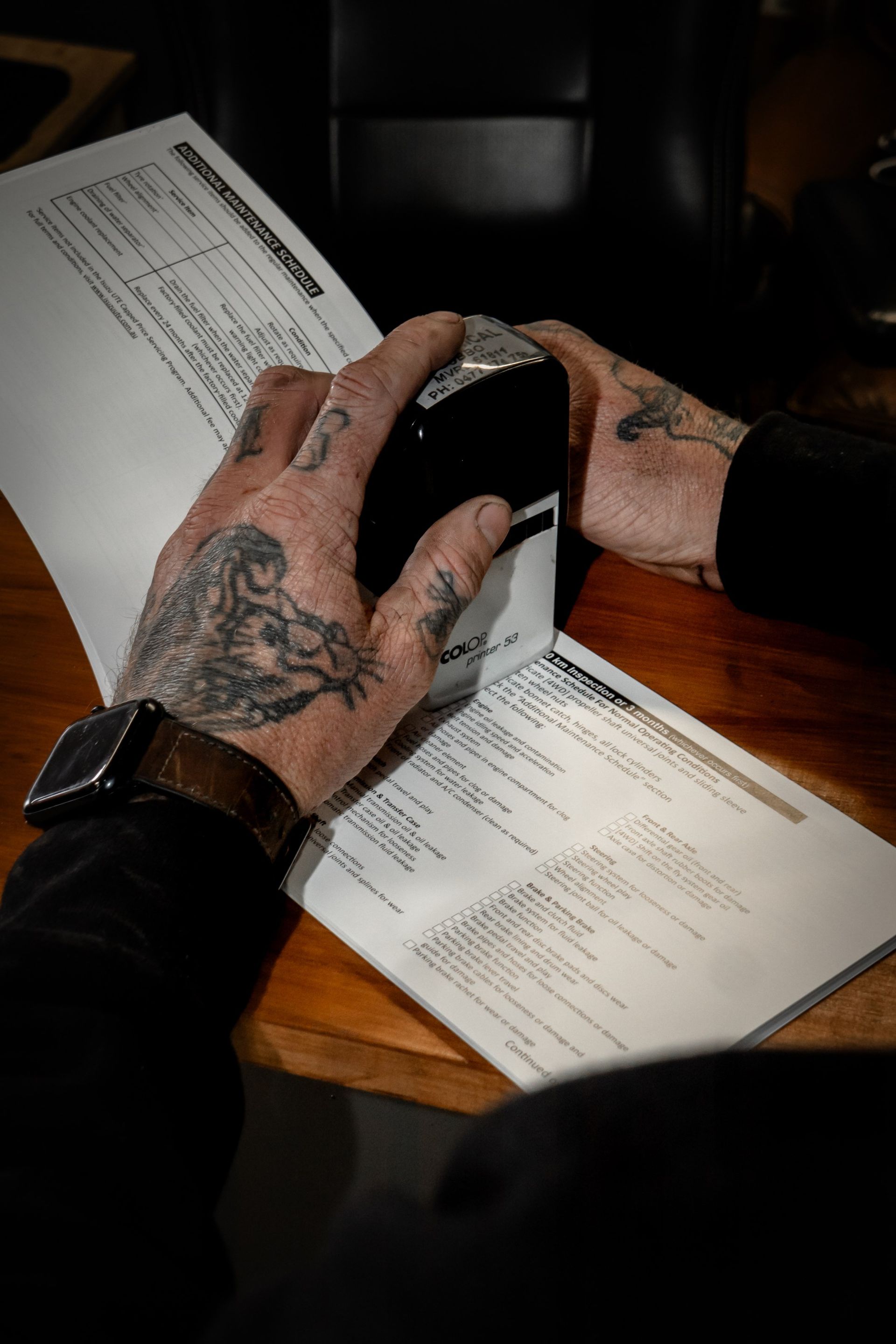 Stamping a log book service