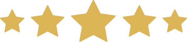 Five gold stars in a row on a white background