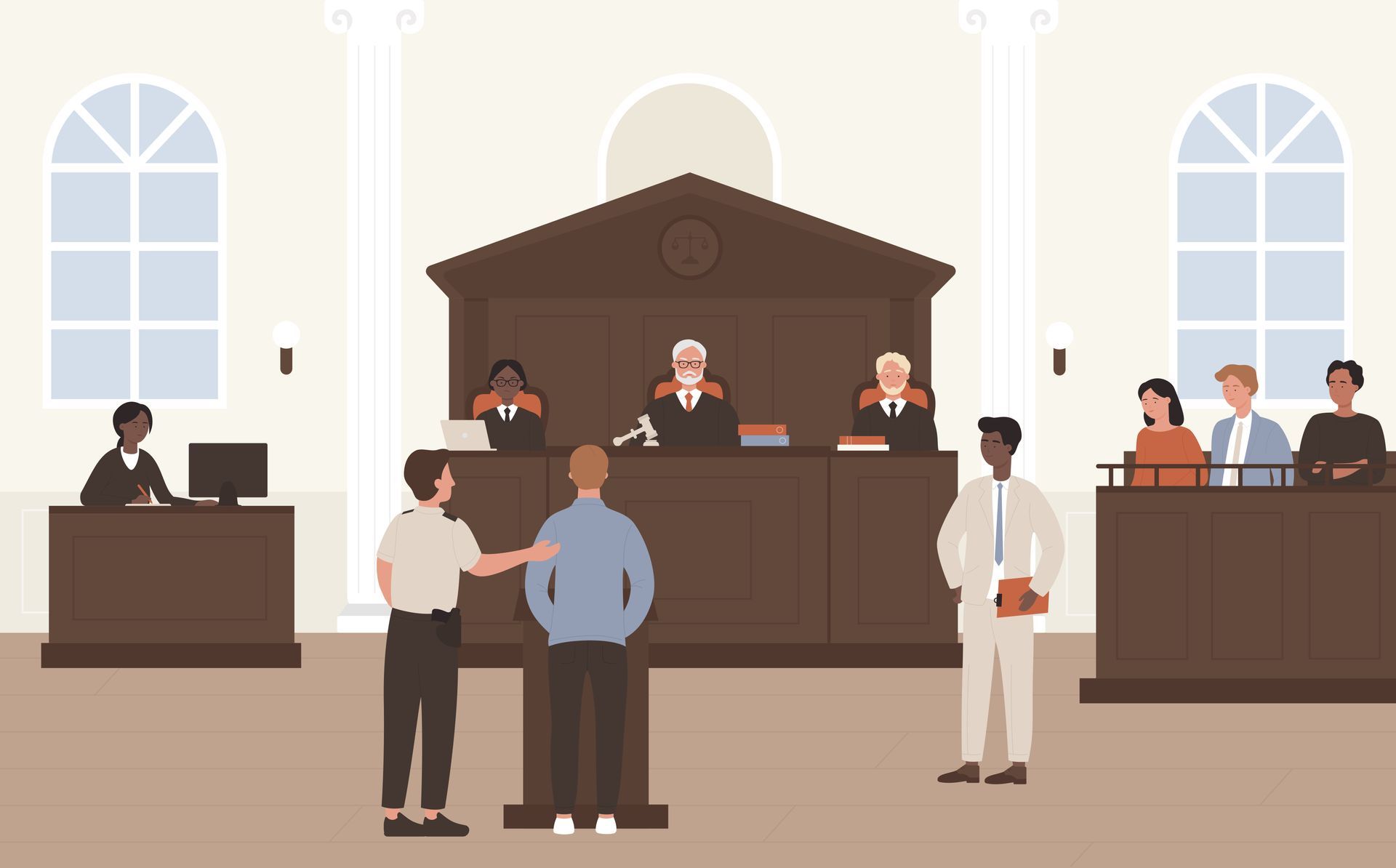 A man is standing in front of a judge in a courtroom.