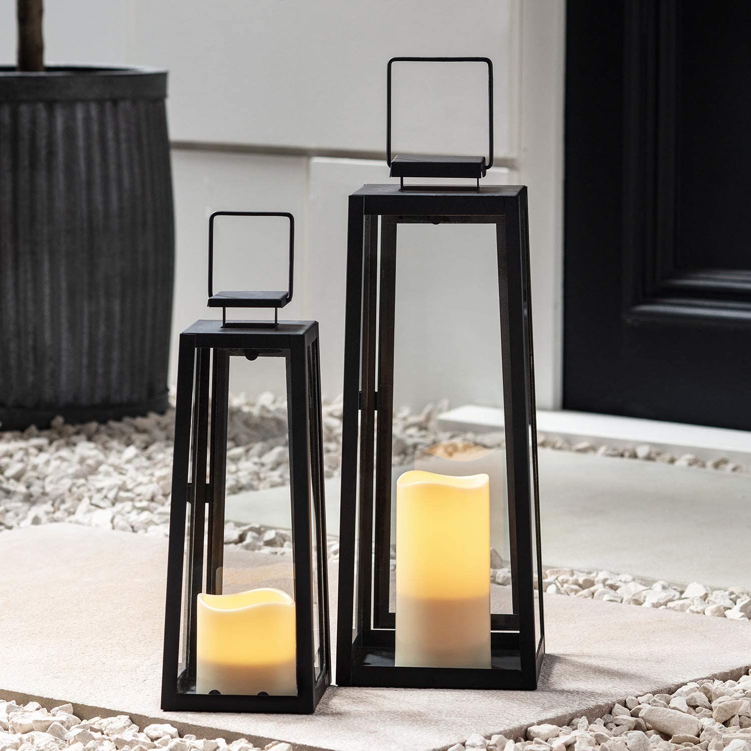 Black Metal Outdoor LED Flameless Candle Lanterns
