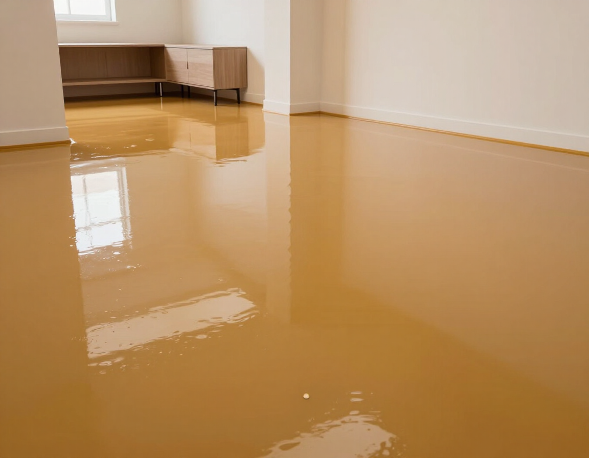 Epoxy floor coating in finished basement