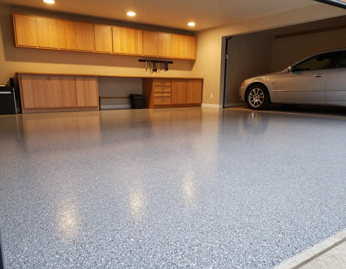 Garage epoxy floor with flake finish
