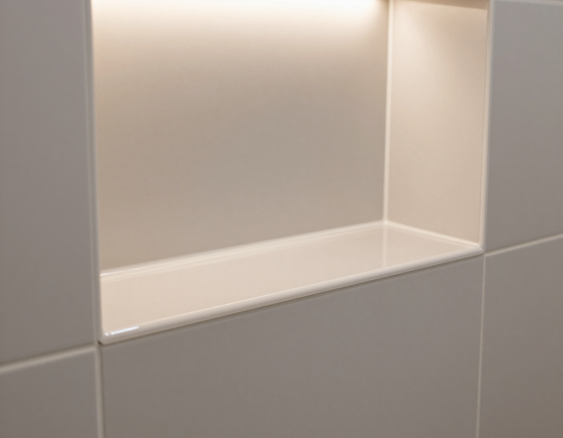 Epoxy coated shower niche detail