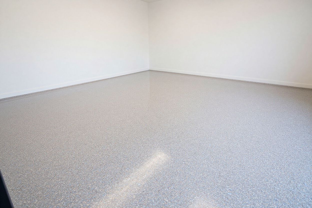 Finished epoxy floor coating in residential garage