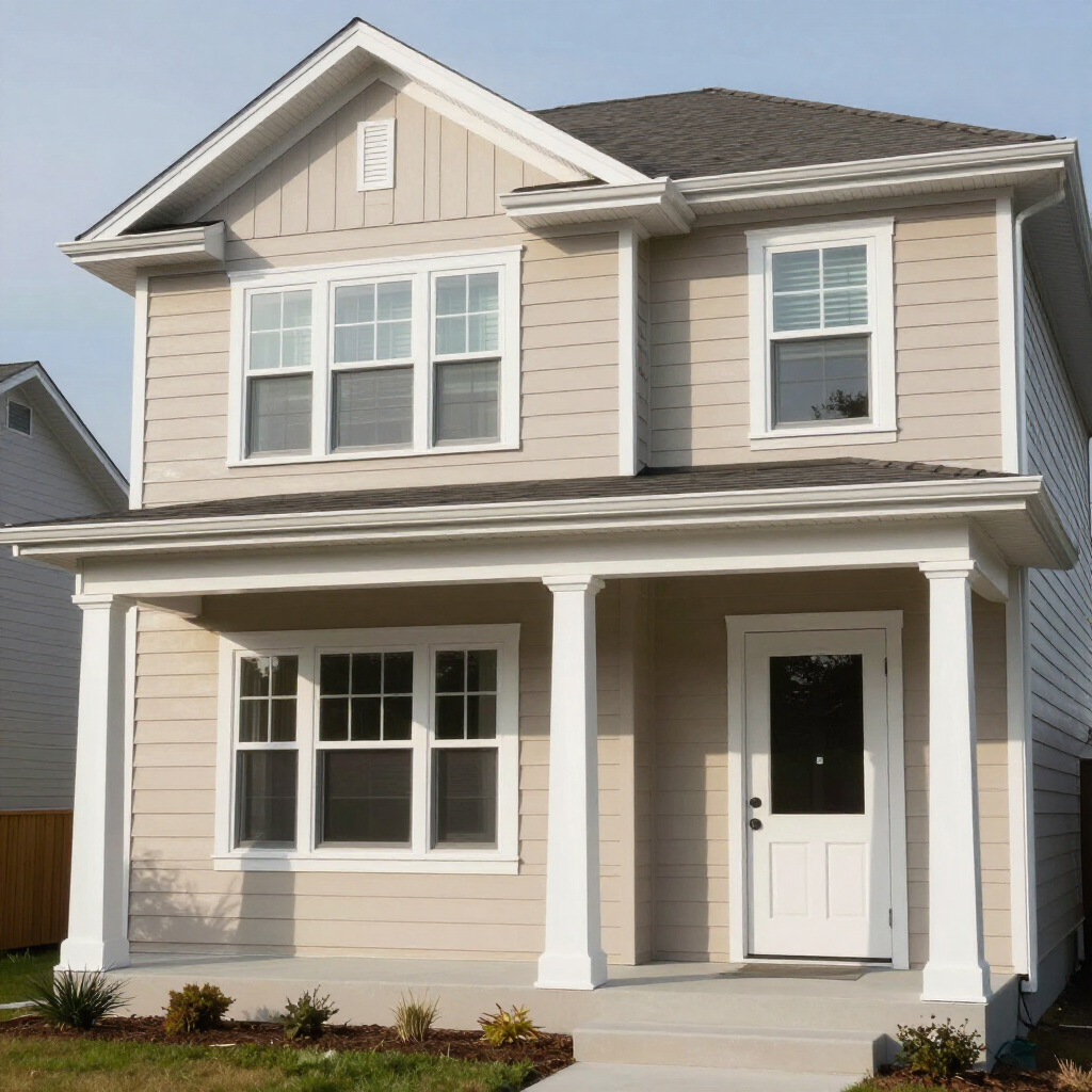 Exterior paint job on a two-story home with crisp white trim