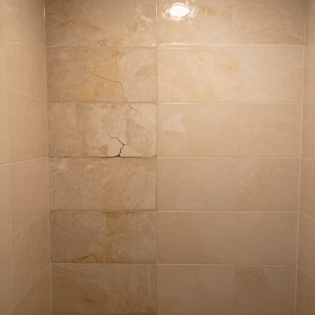 Before and after shower surround with epoxy coating
