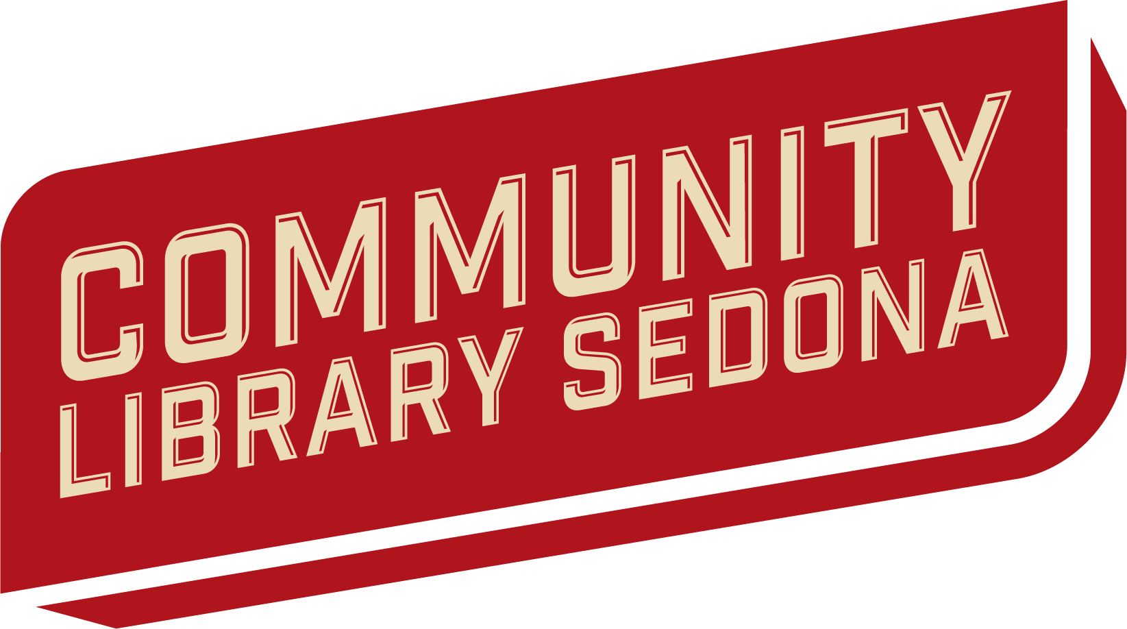 A red sign that says community library sedona on it