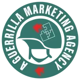 A logo for a guerrilla marketing agency with a soldier 's helmet and a puzzle piece.