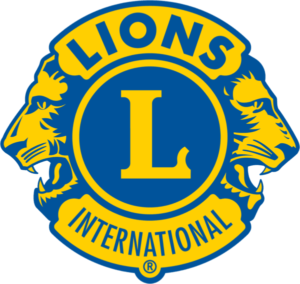 A blue and yellow logo for lions international