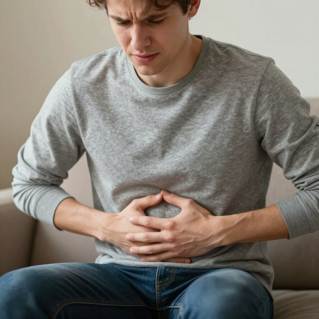 Persona con molestias en el pecho y el estómago por hernia hiatal
