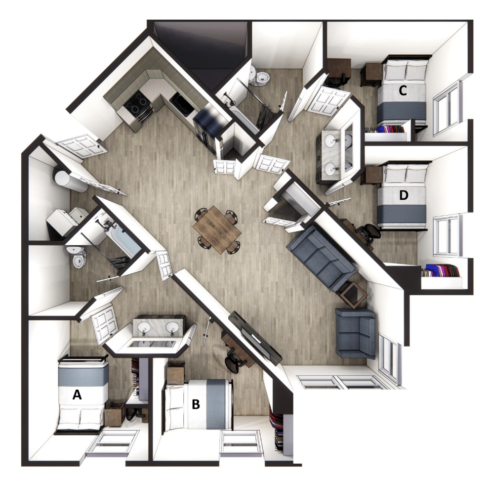 4 bed 2 bath