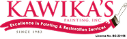 Kawika’s Painting & Restoration Services logo in red and pink with tagline and contact details