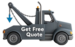 A tow truck with the words get free quote on it