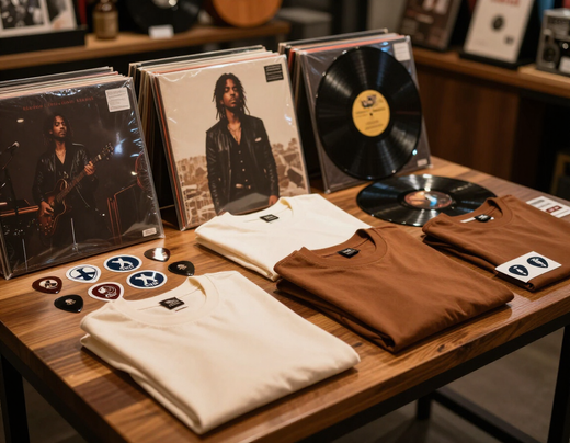 The Dubber merchandise and vinyl display