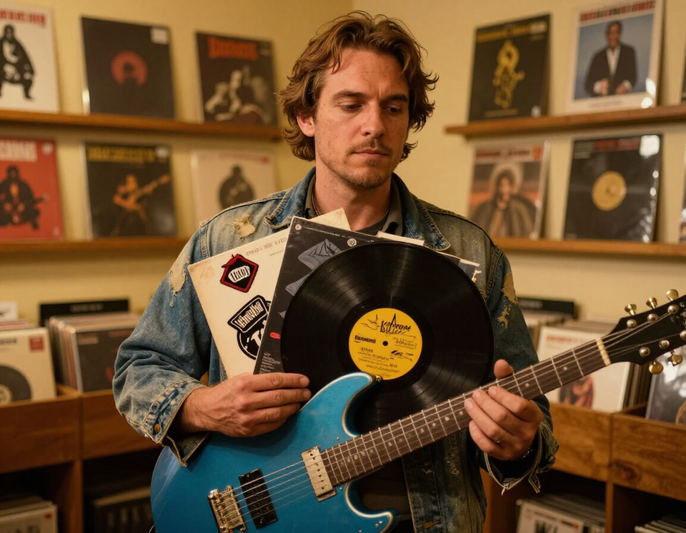 The Dubber holding vinyl and merchandise