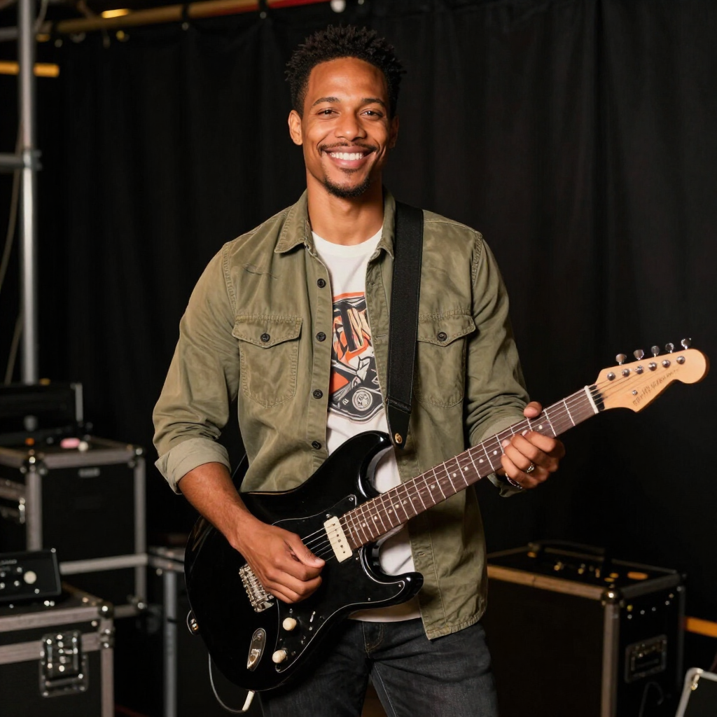 The Dubber backstage with his guitar