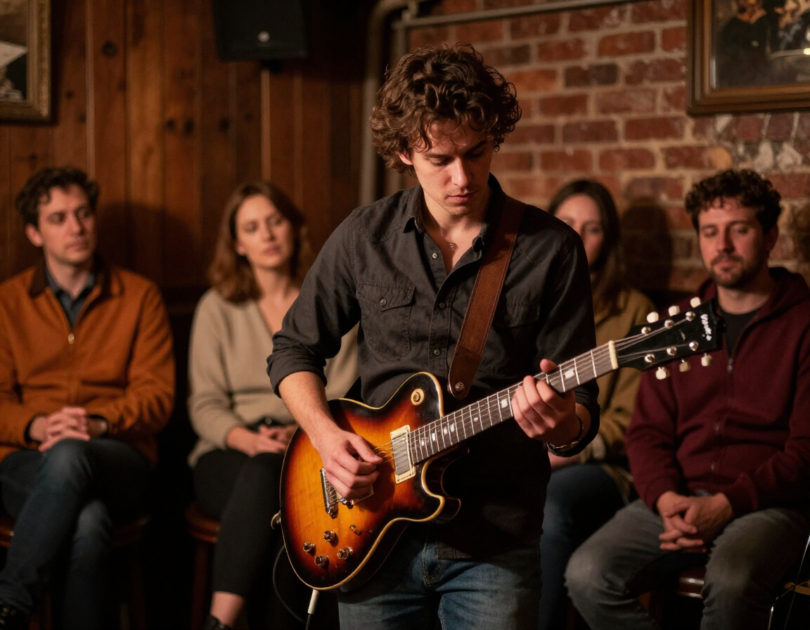Audience enjoying a live blues guitar performance
