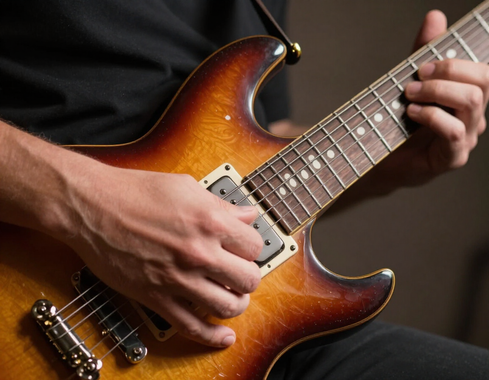 Close-up guitar craftsmanship