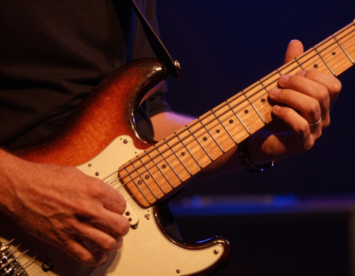 Close-up of guitar performance details