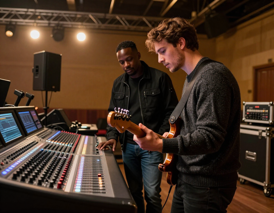 The Dubber with a production partner reviewing a live mix