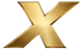 Gold metallic letter X on a white background