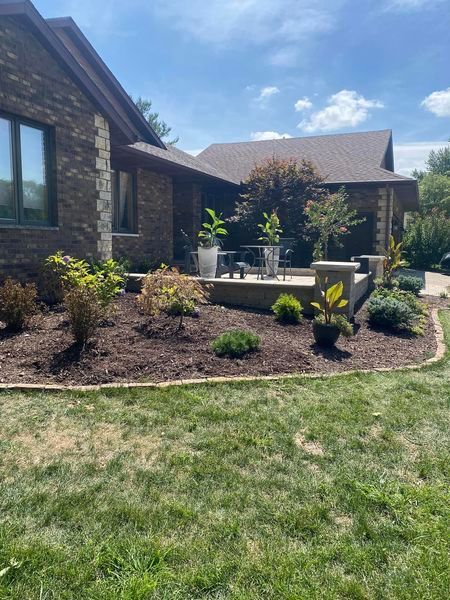 A house with a lot of plants in front of it