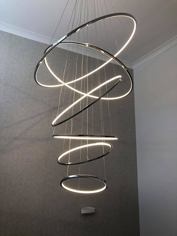 A chandelier with a lot of rings hanging from the ceiling — DAV Electrical in Kirwan QLD