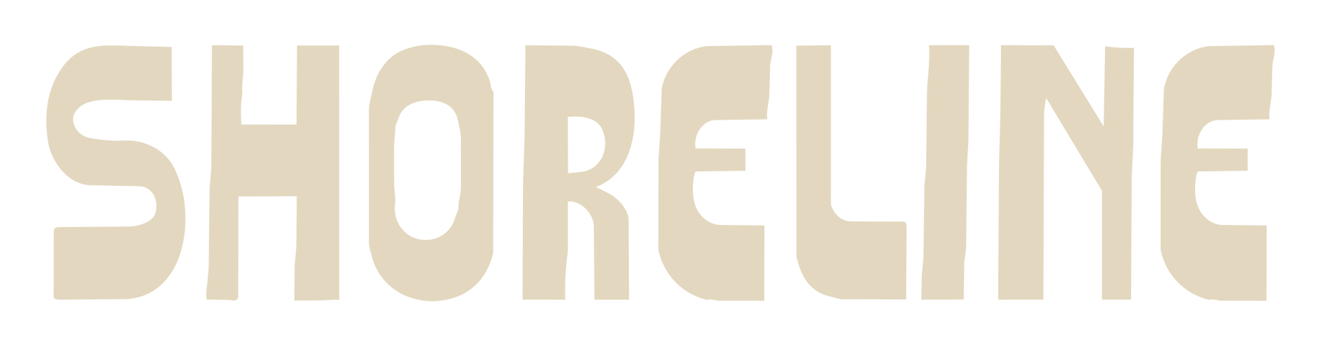 Beige SHORELINE wordmark on a light background