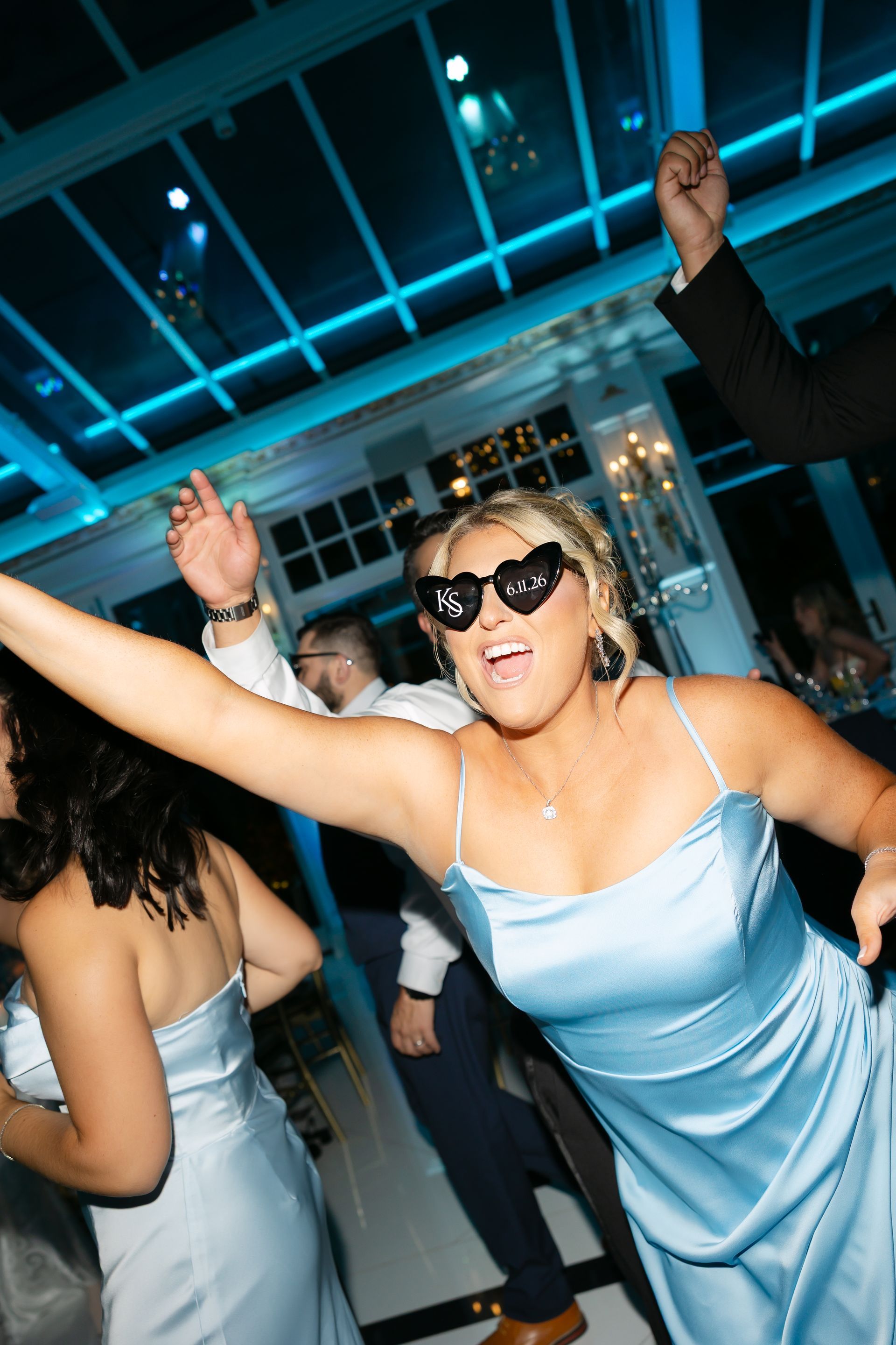 New Jersey wedding entertainment in the Glass Conservatory at Eagle Oaks — packed dance floor in Farmingdale, NJ