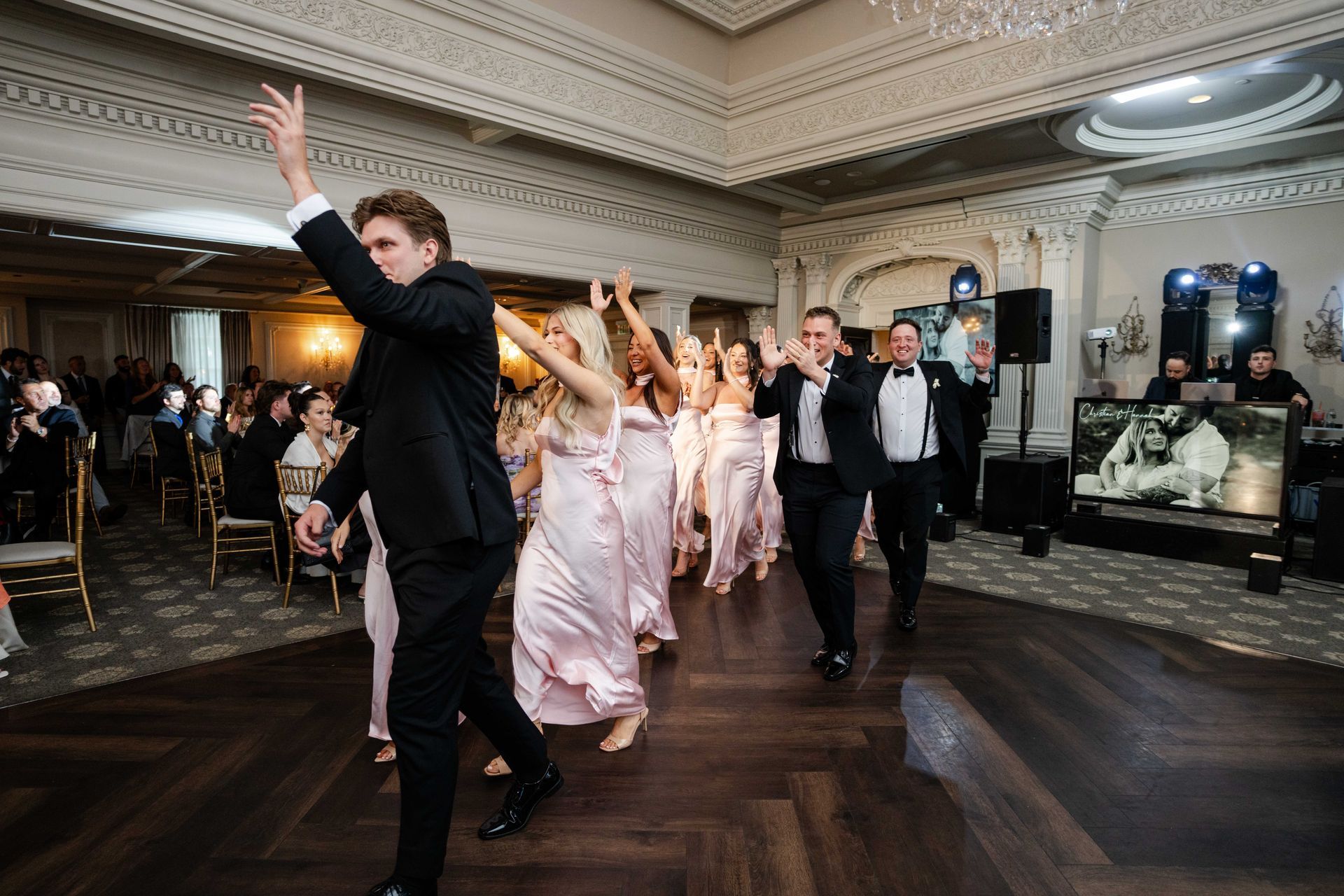 Hannah and Christian's grand entrance at The Park Savoy in Florham Park, NJ