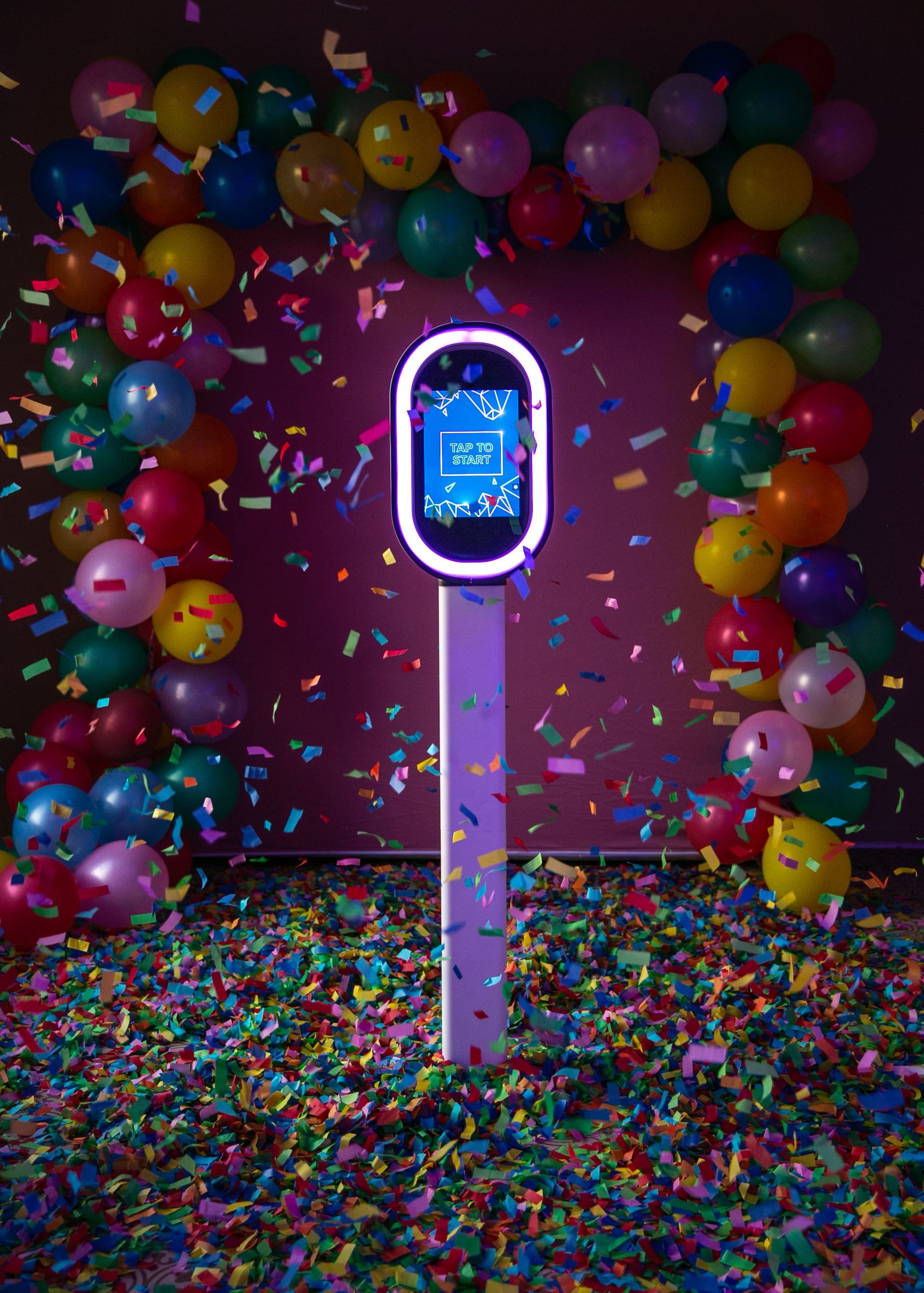 Salsa Glam LED photo booth with a custom wrap and LED ring light at a New Jersey event
