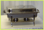 Stainless steel chafing dish, rectangular shape with lid and warming fuel cans.