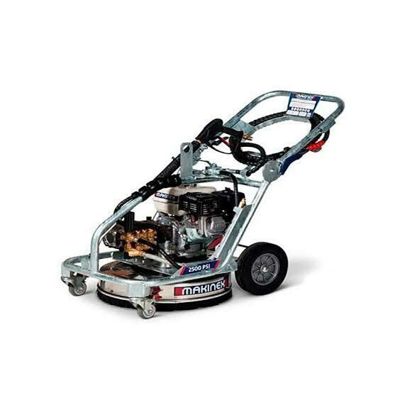 Gas-powered concrete grinder with silver frame, black and gray details.