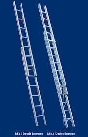 Two silver double-extension ladders, labeled 