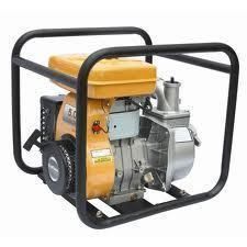 Yellow and silver water pump with a black protective cage.