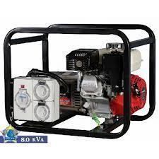 Black framed generator with white and red components, labeled 