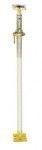Construction prop. Vertical metal pole with yellow and silver components, used for support.