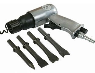 Air hammer tool with four chisel bits.