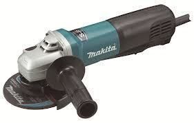 Makita angle grinder with a black handle and a grinding disc.