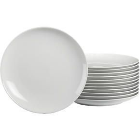 White ceramic plates, a stack and one separate.