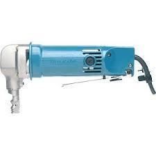 Blue and silver electric metal shear tool.