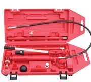 Red hydraulic body repair kit in an open red case.