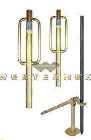 Two yellow post drivers and a fence post setter on white background.