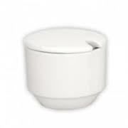 White ceramic sugar bowl with lid.