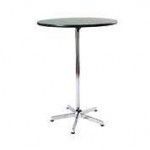 High top table with a dark top and chrome base.