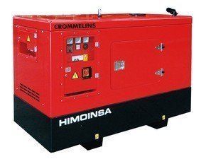 Red and black Crommelins HIMOINSA generator, industrial equipment.